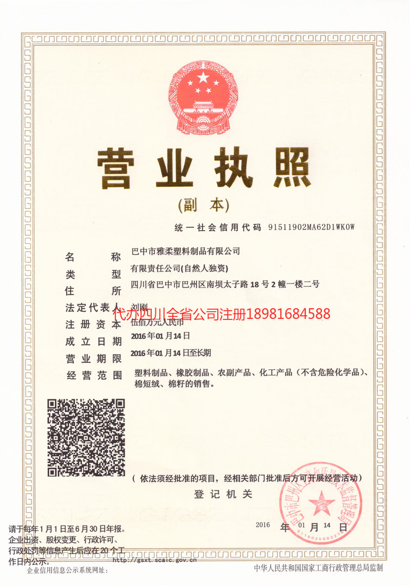 荥经荥经雅柔塑料制品有限公司
